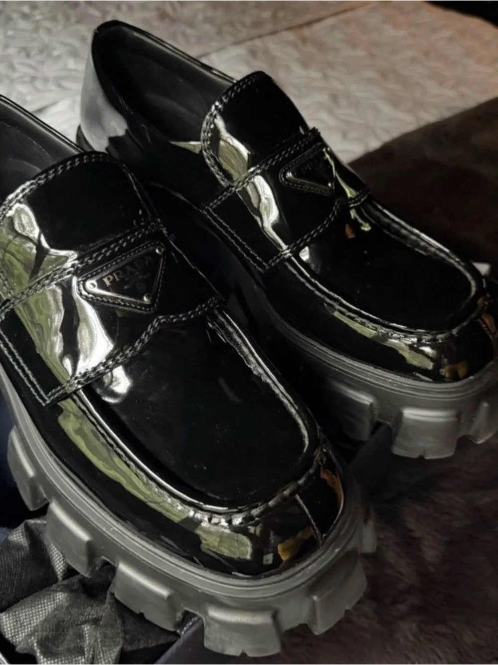 Prada Black Monolith brushed leather loafers